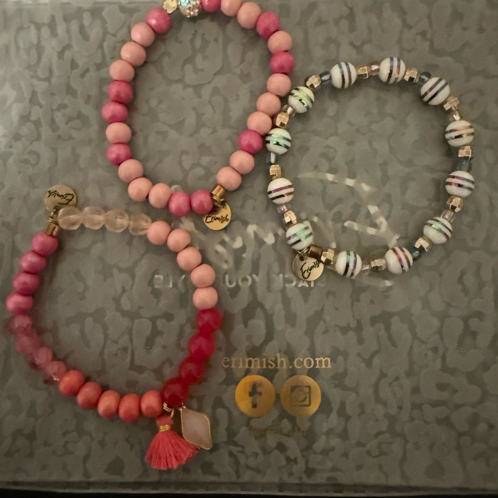 Pink and Multicolor Beaded Bracelets Set Erimish